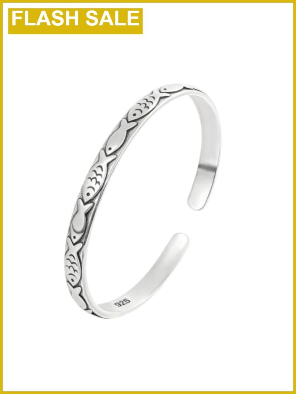 Silver Fish Pattern Open Cuff Bracelet Adjustable Bangle for Women